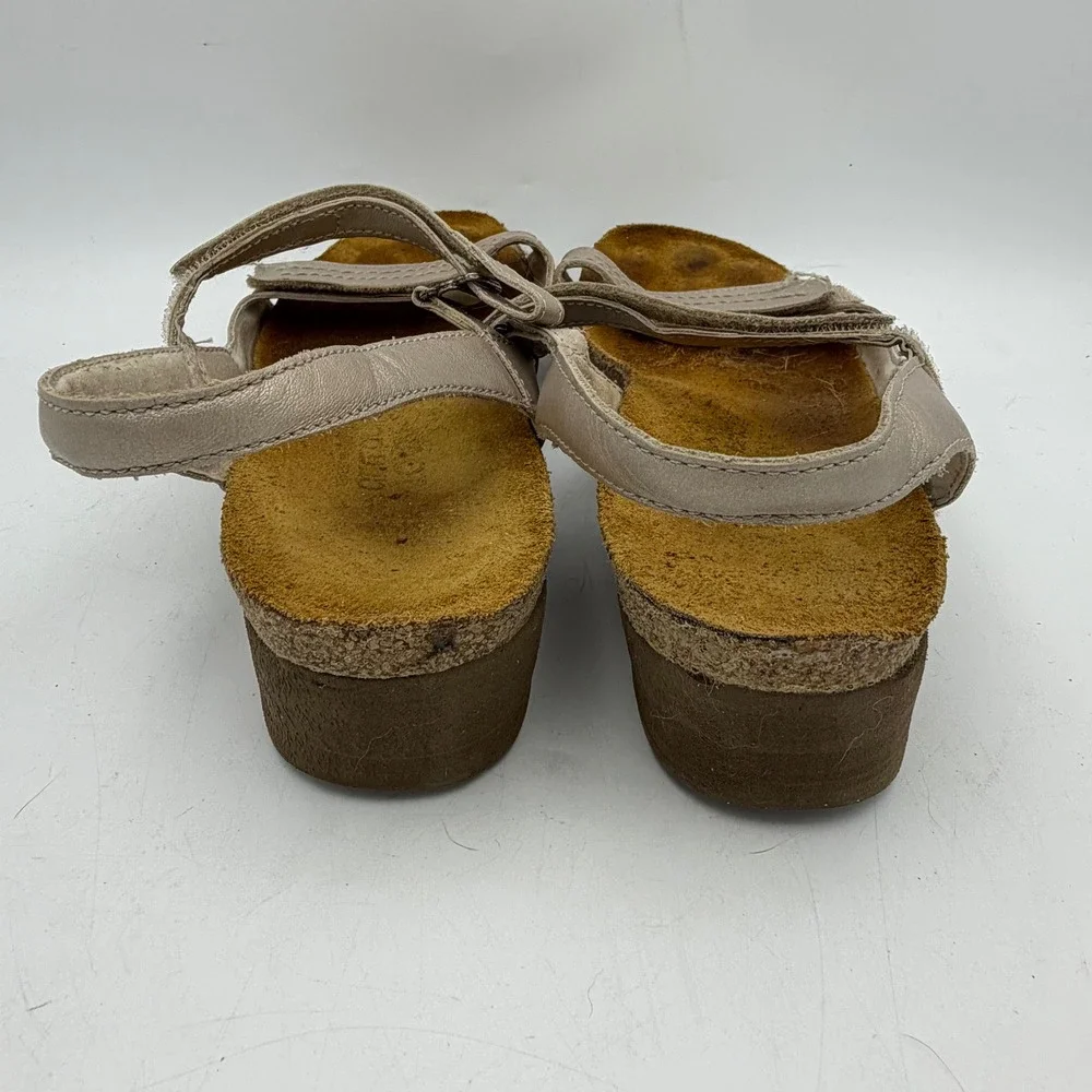 Naot Womens 40 Sandals Kayla Champagne Metallic Leather Wedge Comfort‎ Strappy